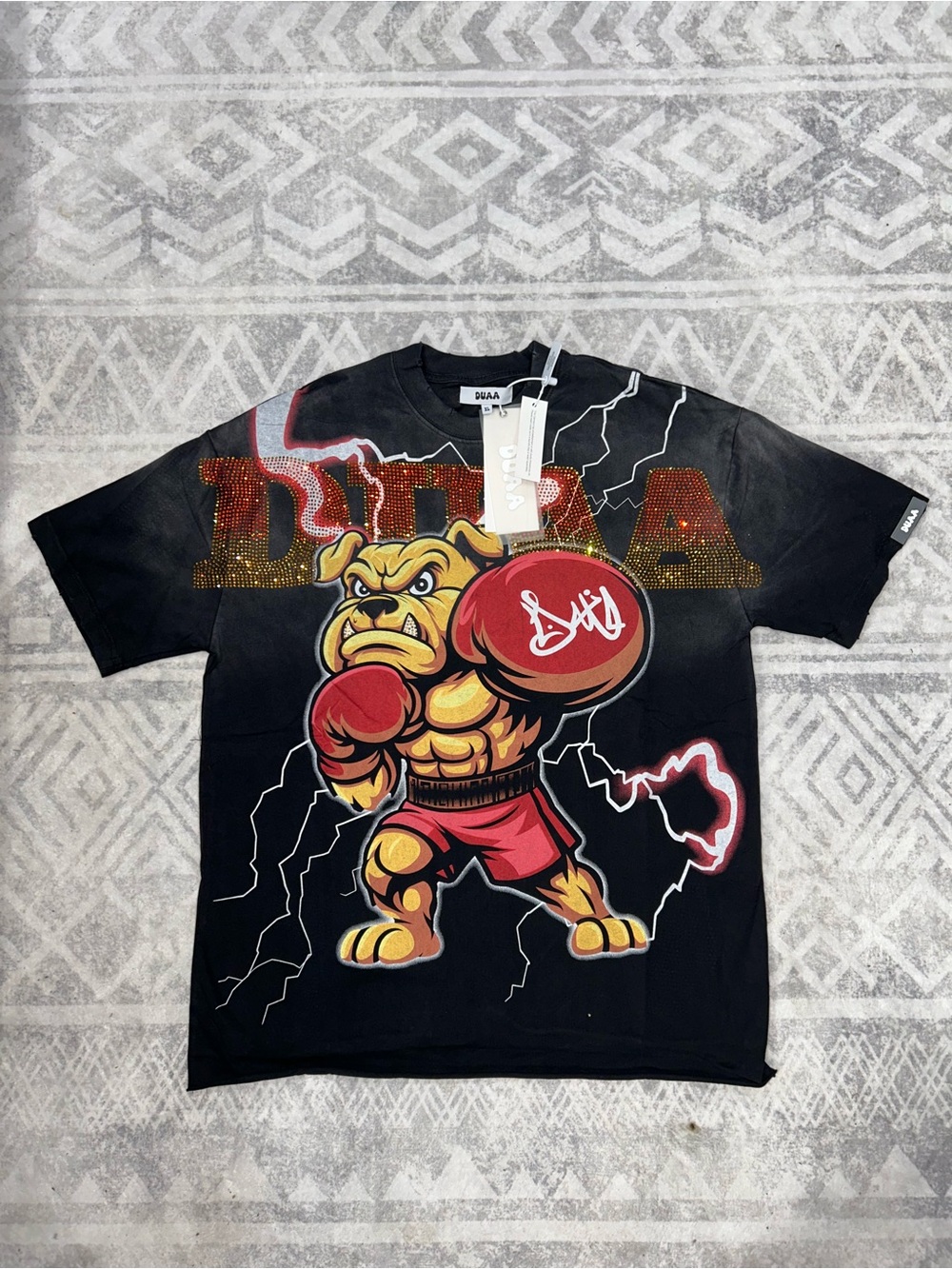 Duaa Black Graphic Boxing Bulldog Tee